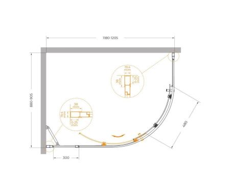 Душевой уголок Cezares MOLVENO MOLVENO-RH-1-120/90-C-BORO-IV 120х90 стекло прозрачное профиль золото без поддона