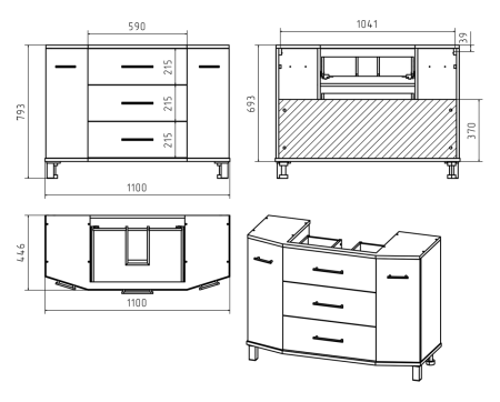 Тумба под раковину Misty Терра П-Тер01110-0113Я 110х50 напольная цвет белый