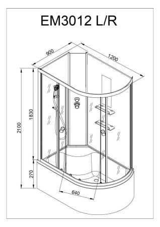 Душевая кабина AvaCan EM3012LN 120х90 асимметричная без крыши ориентация левая