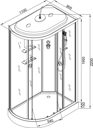 Душевая кабина AvaCan EM1511REL 110х80 асимметричная с крышей ориентация правая