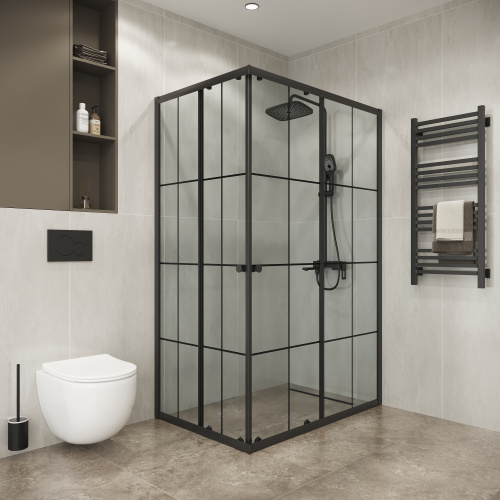 Душевой уголок Niagara Eco NG-1018-14QKL 98х78 стекло с рисунком профиль черный матовый - фото 3