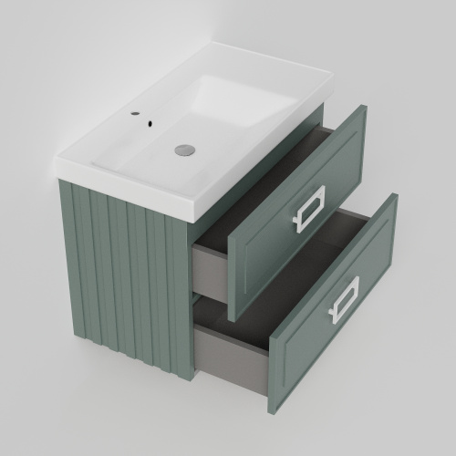 Тумба с раковиной La Fenice Cubo TWIN NFNC-01-CUB-G-90-2-2-90-2L 91х62х49 подвесная цвет серо-зеленый - фото 3
