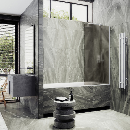 Душевая шторка на ванну Maybah Glass MGV-73-1ш 50х140 стекло тонированное профиль белый ориентация универсальная