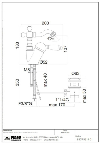 Смеситель Fiore Imperiale 83CR5314 на биде хром - фото 2