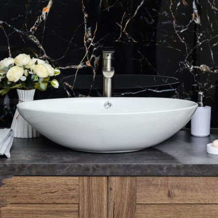 Раковина из сантехнического фарфора Melana 7686-805 60х40 накладная цвет белый без отверстий под смеситель