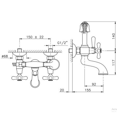 Смеситель для ванны Nicolazzi Nuova Brenta 2501GB настенный золото
