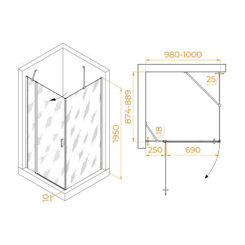Душевой уголок RGW Leipzig 06124409-11 100х90 стекло прозрачное профиль хром глянцевый без поддона - фото 2