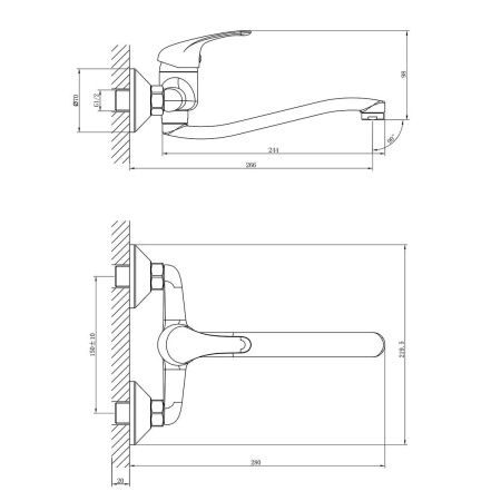 Смеситель для кухни Rossinka A A35-24 настенный хром