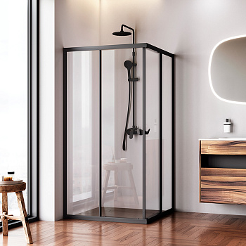 Душевой уголок Am.Pm Sunny W87G-403-100100-BT 98х98 стекло прозрачное профиль черный матовый без поддона