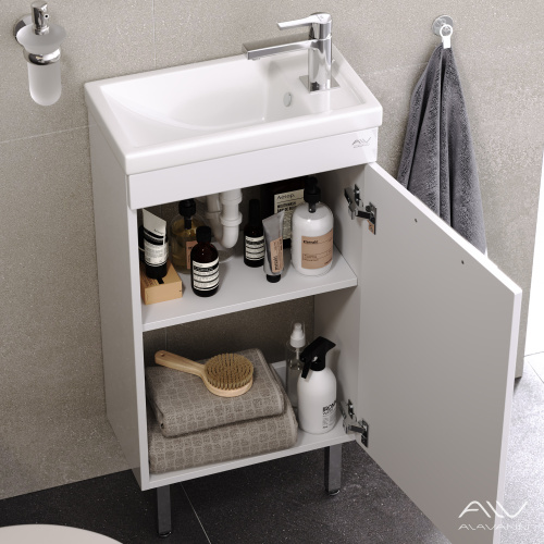 Тумба с раковиной Alavann Azzoro 45 ALV0967000 напольная белая с полками - фото 2