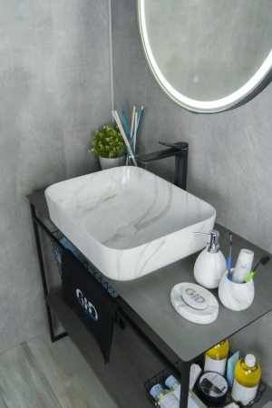 Раковина керамическая Gid Geométrico 54426 50х40 накладная цвет многоцветный без отверстий под смеситель