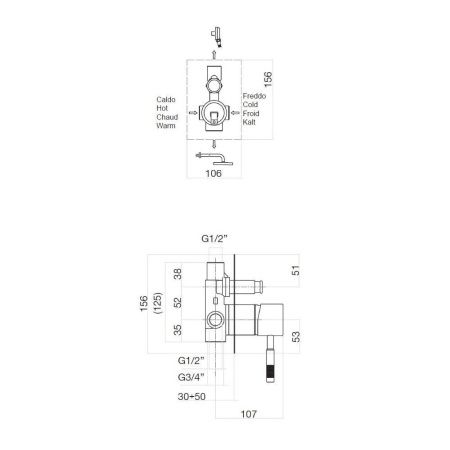 Смеситель для ванны и душа Webert Rimini RI860101560 встраиваемый в стену черный
