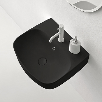 Раковина из сантехнического фарфора Kerasan Nolita 534031*1 50х45 накладная цвет черный матовый 1 отверстие под смеситель