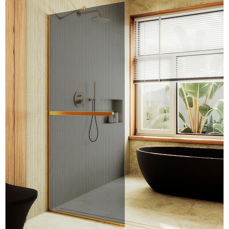 Душевая перегородка Maybah Glass MGD-711-3у 109х195 стекло тонированное профиль золото глянцевое