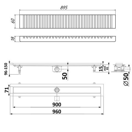Душевой лоток Timo Standart DP20900-LG20900 95х15 хром