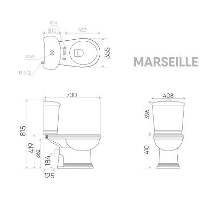 Унитаз напольный с бачком Creo Сeramique MARSEILLE COMBO-MA1002 белый с сиденьем с микролифт душевой смыв