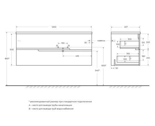 Тумба под раковину Cezares DUET DUET-N-1200-2C-SO-BL-R 120х45,7х50 - фото 2