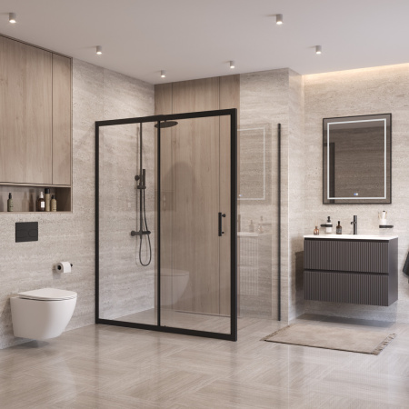 Душевой уголок BelBagno UNO-195 UNO-195-AH-1-140/100-C-NERO 140х100 стекло прозрачное профиль черный без поддона
