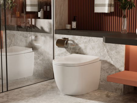 Унитаз приставной Abber Bequem AC1111 белый с сиденьем микролифт безободковый каскадный смыв