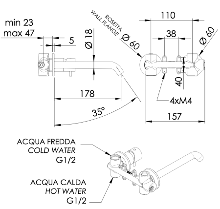 Смеситель для раковины Daniel Tokyo TK632PLCR встраиваемый в стену хром