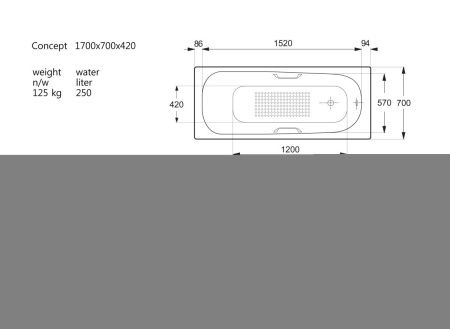 Ванна чугунная Vinsent Veron Concept VCO1707042H/VH0012CH-AS 170х70 пристенная прямоугольная с ножками с ручками