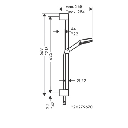 Душевой гарнитур Hansgrohe Vernis Shape 26279000 настенный хром