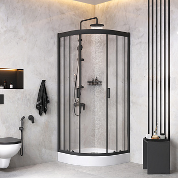 Комплект душевого уголка с душевой системой и аксессуарами Am.Pm Gem WK90EM стекло прозрачное профиль черный матовый без поддона