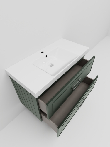 Тумба с раковиной La Fenice Cubo TWIN NFNC-01-CUB-G-100-2-2-100 101х62х49 подвесная цвет серо-зеленый - фото 4