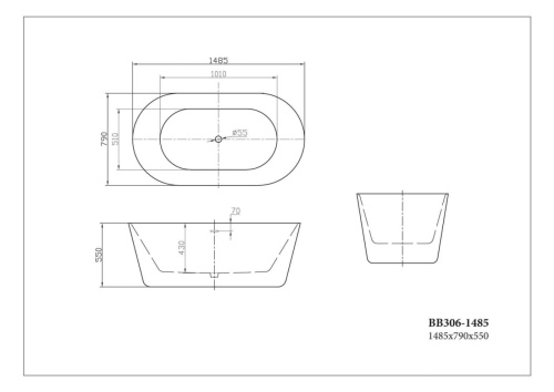 Ванна акриловая BelBagno BB306-1485 148,5х78 отдельностоящая овальная - фото 4