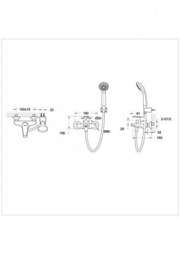 Смеситель для ванны Bravat Line F65299C-B-RUS настенный хром - фото 2