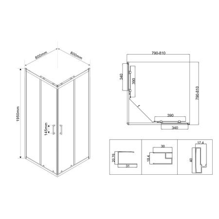 Душевой уголок Vincea City VSS-5CT800MT 80х80 стекло текстурное профиль хром без поддона
