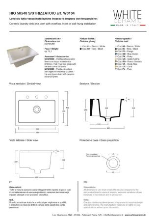 Раковина керамическая White Ceramic Постирочные раковины W0134F01 50х40 встраиваемая цвет белый