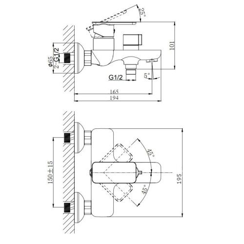 Смеситель для ванны Rush Bruny BR4335-44 настенный хром - фото 2