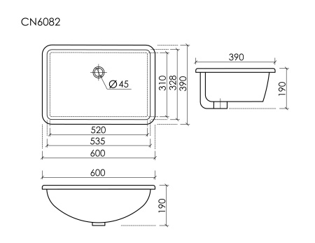 Раковина из сантехнического фарфора Ceramica Nova ERA CN6082 60х39 встраиваемая цвет белый