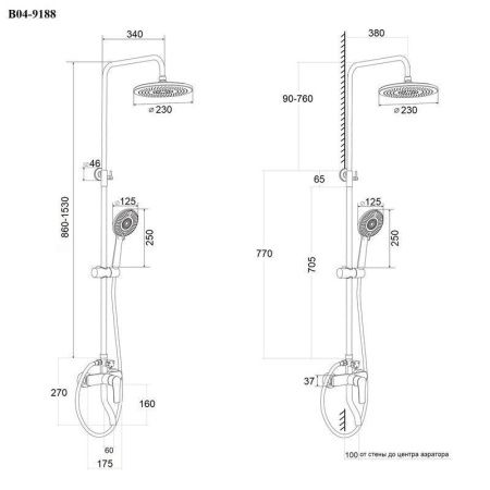 Душевая стойка Bond Circle B04-9188 настенная цвет черный