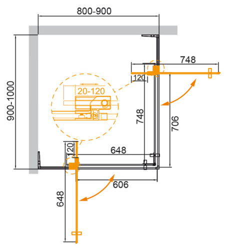 Душевой уголок Cezares SLIDER SLIDER-AH-2-80/90-90/100-GRIGIO-NERO 80х90 стекло тонированное профиль черный без поддона - фото 3