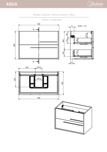 Тумба под раковину Visobath Aqua 73559/73582 80х45х55 подвесная цвет темно-серый - фото 4