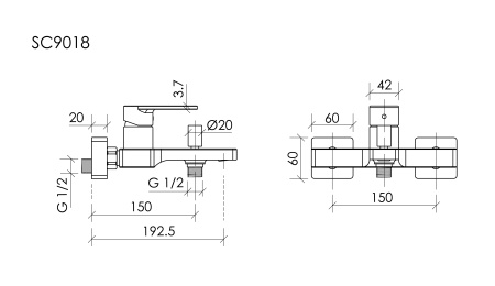 Смеситель для ванны и душа Sancos Studio SC9018BG настенный брашированное золото