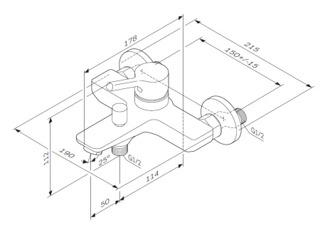 Смеситель для ванны и душа Am.Pm X-Joy S F85B10000 настенный хром без термостата