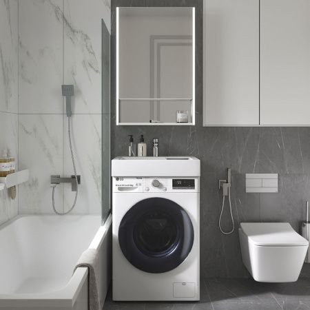 Раковина из искусственного камня Reflexion Tetra RF6050TE 60х50 над стиральной машиной цвет белый 1 отверстие под смеситель