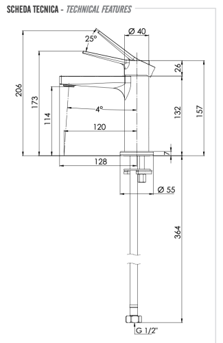 Смеситель Remer Slash & Dot SL12 на раковину хром - фото 2