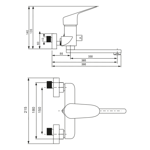 Смеситель для ванны WesnaArt Nova NOV03-320Black настенный черный - фото 2