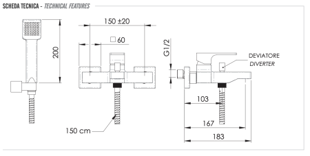 Смеситель для ванны Remer Absolute AU02BG настенный брашированное золото без термостата