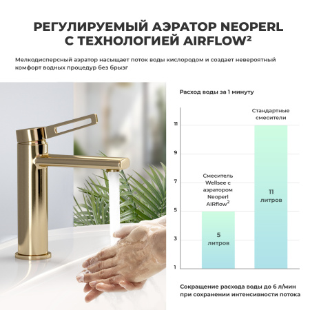 Смеситель Wellsee ONCE! and forever 182403000 на раковину/столешницу золото