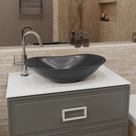 Раковина из сантехнического фаянса CHARUS TORRE BIANCA 700-059B 60х40 накладная цвет черный без отверстий под смеситель