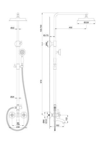 Душевая стойка Wonzon & Woghand Retro WW-88739020-PG настенная цвет золото