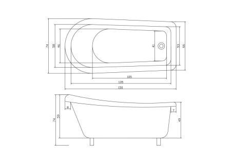 Ванна акриловая Cerutti SPA CT9320 150х75 отдельностоящая асимметричная с ножками