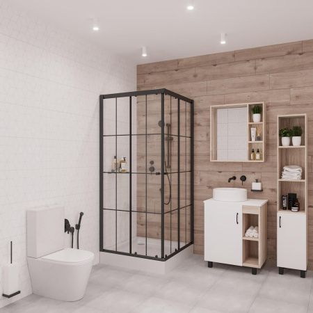 Душевой уголок Niagara Nova _01901412 90х90 стекло с рисунком профиль черный с поддоном