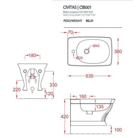Биде подвесное Artceram CIVITAS CIB001 03 00 цвет черный