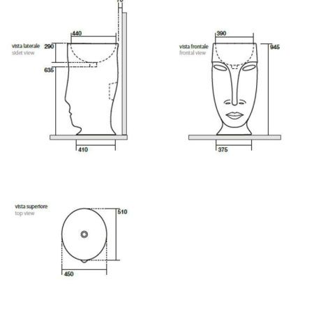 Раковина из сантехнического фарфора Kerasan Artwork 474031 50х50 напольная цвет черный без отверстий под смеситель